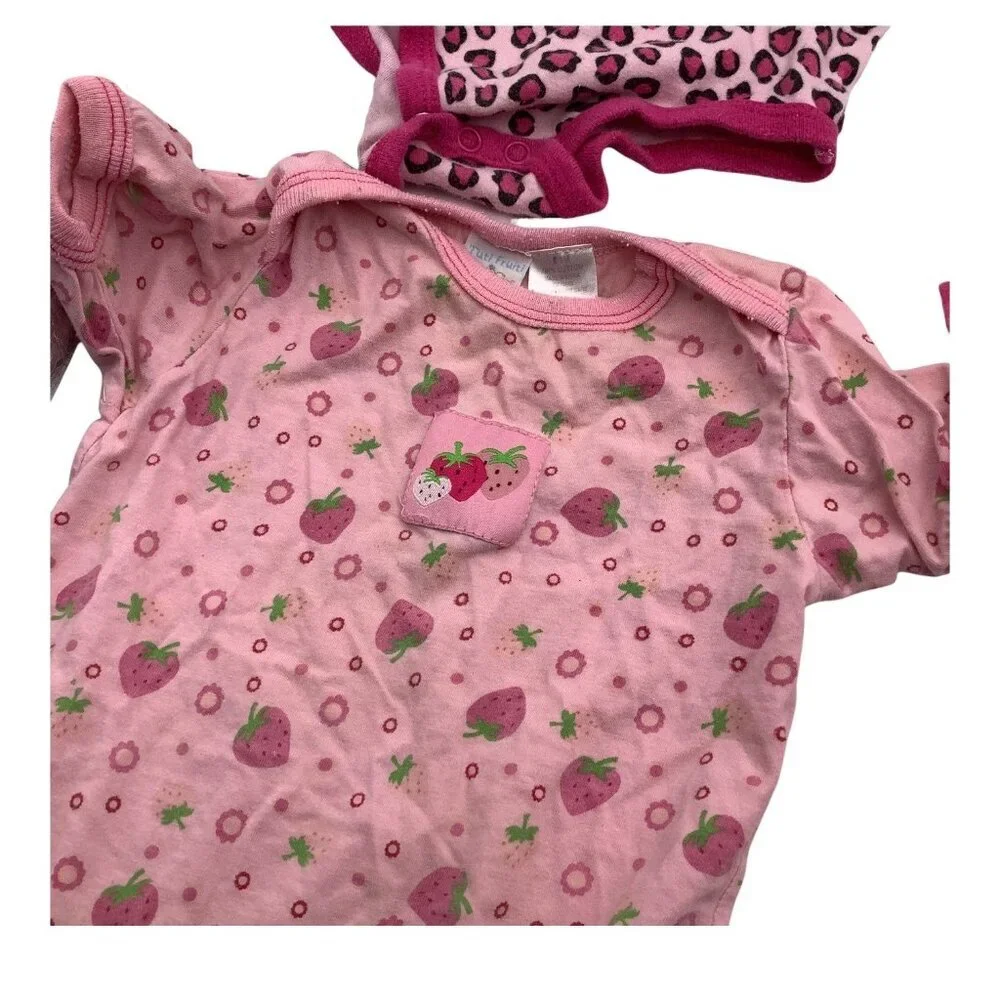 Baby Girl Bodysuit Lot Of 4 Sz 6-12M Strawberry Heart & Leopard Print Pink White